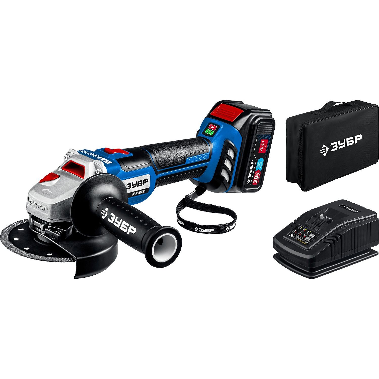 Бесщеточная УШМ, 1 АКБ (4 Ач), в сумке AB-125-41